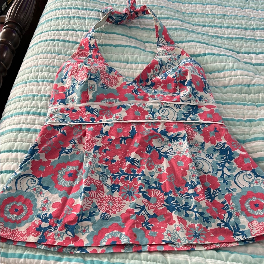 Lilly Pulitzer Vibrant Floral top in Red and Blue size 4 Preowned